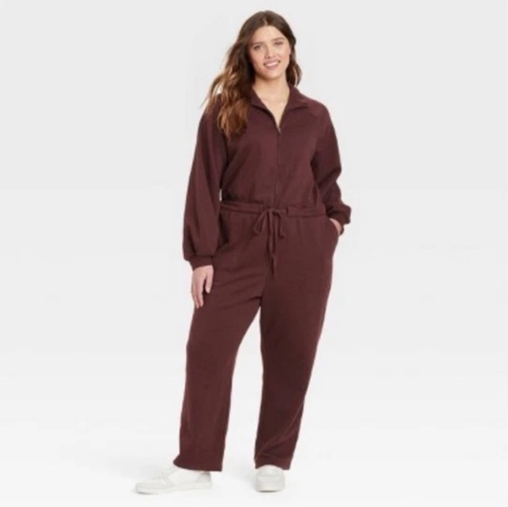 Universal Thread Jumpsuit Sweatsuit One Piece Zip Mock Neck Pockets Size XXL NEW